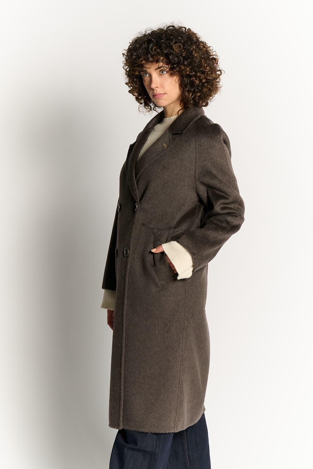Karla™ | Taupe dobbeltradet alpaca-frakke