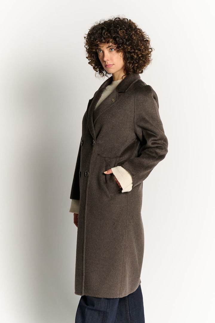 Karla™ | Taupe dobbeltradet alpaca-frakke