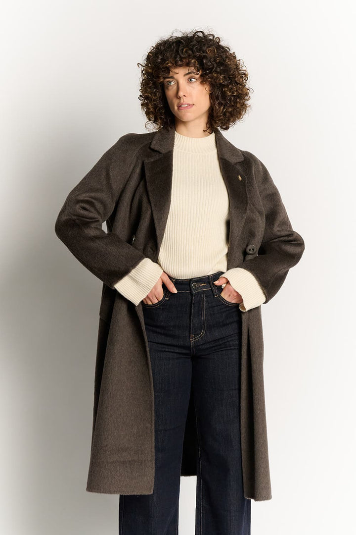 Karla™ | Taupe dobbeltradet alpaca-frakke
