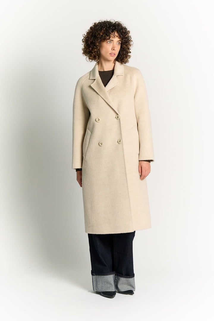 Selma™ | Beige dobbeltradet alpaca-frakke