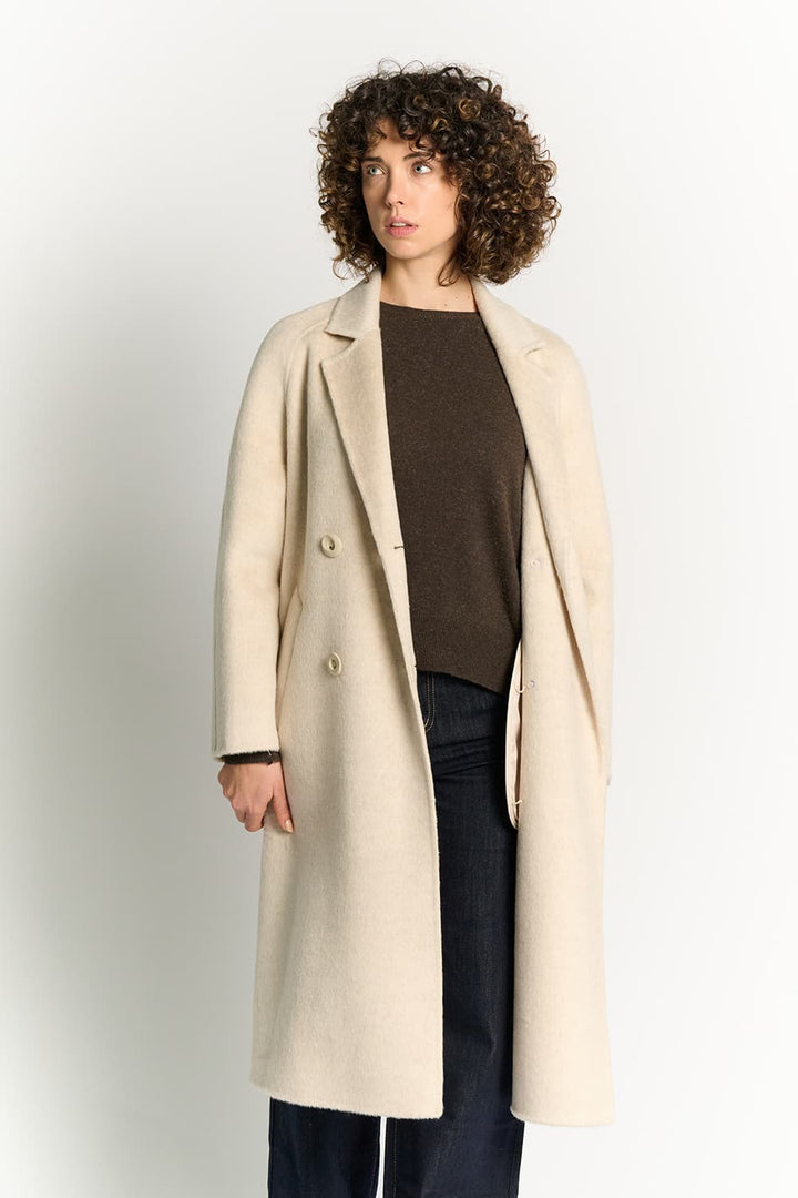 Selma™ | Beige dobbeltradet alpaca-frakke