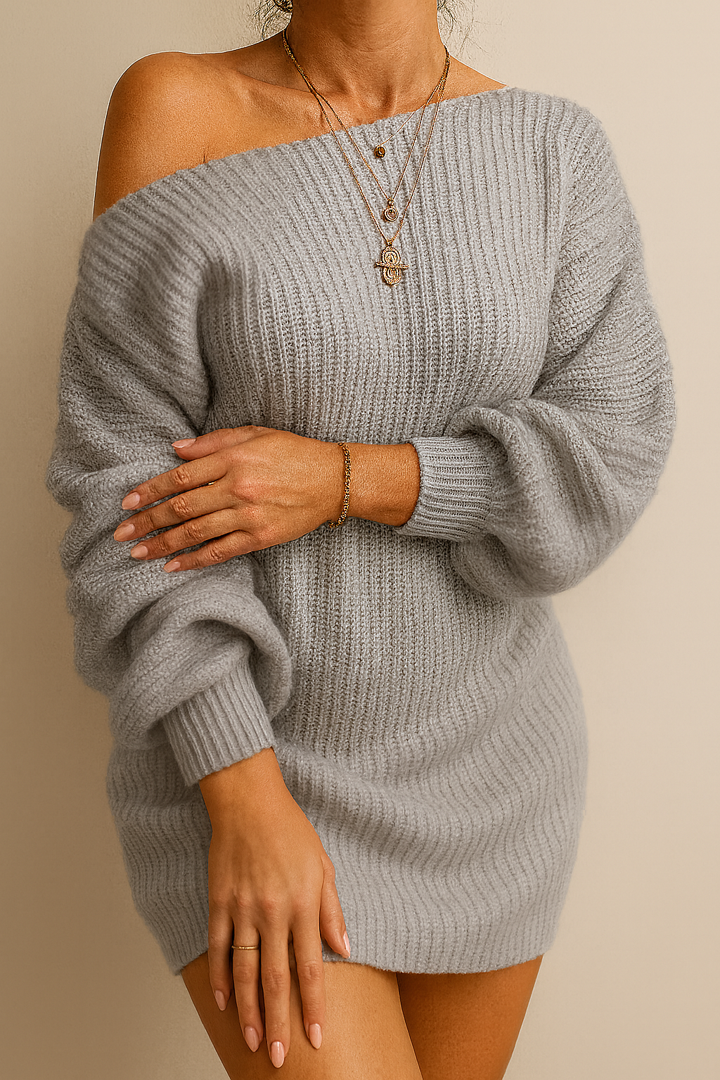 Zoë™ | Strikkede off-shoulder kjole